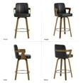 thumbnail image 6 of 26"Mid Century Bar Stools Set of 3 Modern Swivel Counter Height Bar Stools with Back and Dual Arms Faux Leather Upholstered Bar Chairs with Bent Wood Legs for Kitchen Island Black, 6 of 14