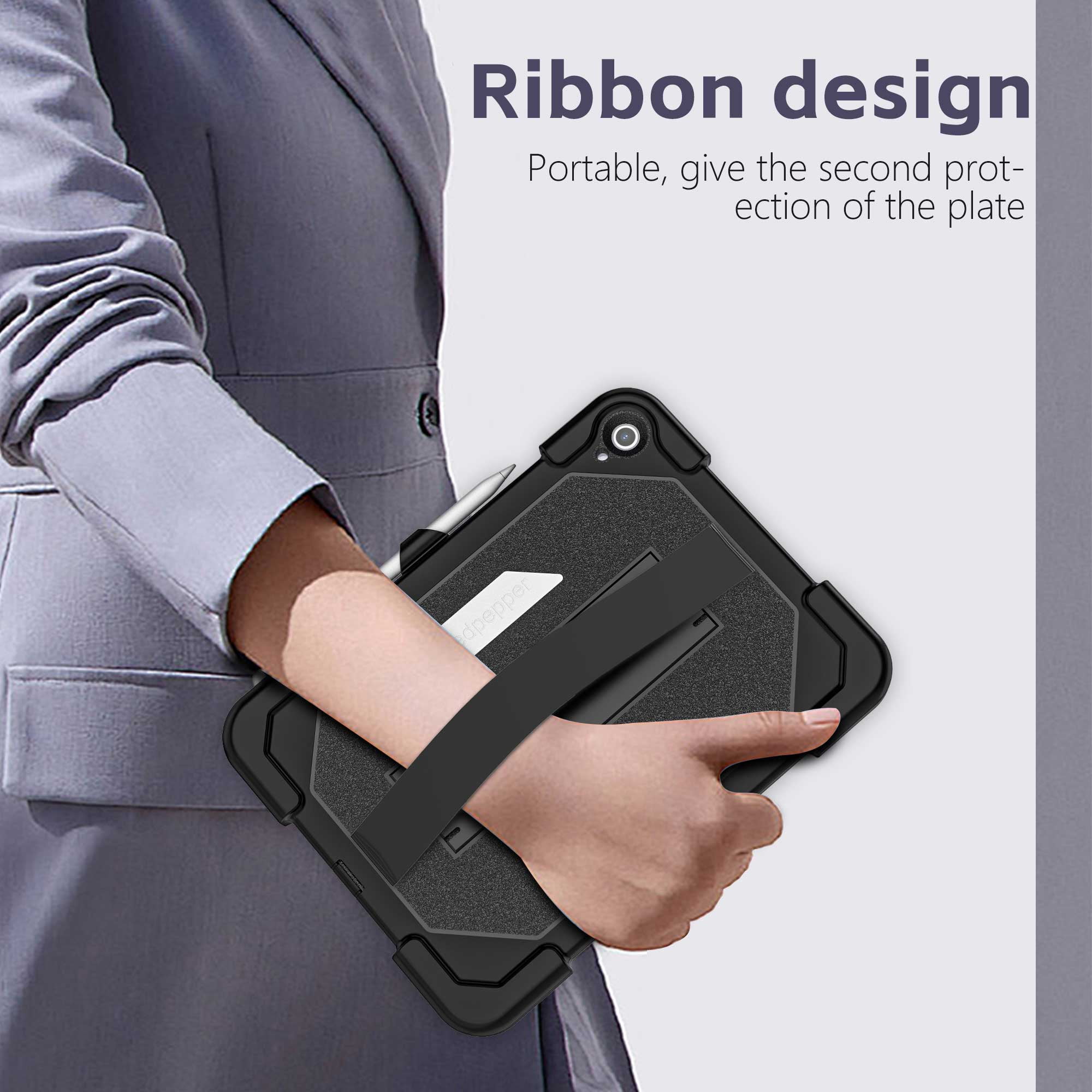 Rugged Case for Apple iPad Air 11 Inch M4 M3 M2 2026 2025 2024, with Build in Screen Protector & Pencil Holder Kickstand Hand Strap Cover, Black