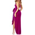 thumbnail image 5 of Kaemgyyd Maxi Dresses for Women Halter Sleeveless Velvet Evening Party Gowns Deep V Slit Backless Cocktail Dress with Belt, 5 of 5