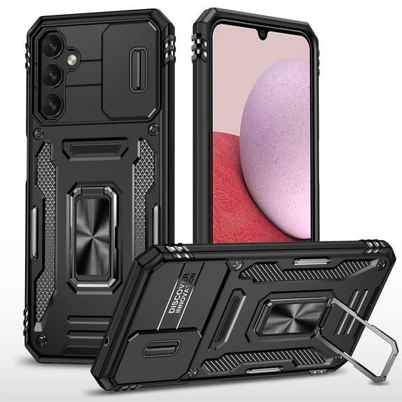 Samsung Galaxy A54 5G Case with Lens Protection, Galaxy A54 5G Ring Holder with Camera Cover & Kickstand Military Grade Shockproof Heavy Duty Protective Support Magnetic Car Mount Holder, Black