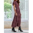 thumbnail image 6 of Summer Maxi Dresses for Women 2025 Casual V Neck Puff Short Sleeve Smocked Flowy Beach Boho Long Floral Dress Claret XL, 6 of 7