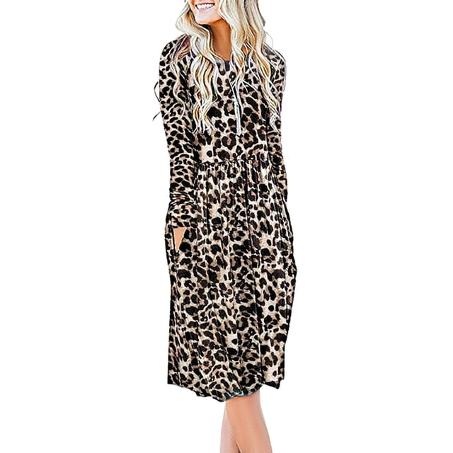 Vestido Largo A Media Pierna Cuello Redondo Moda Elegante Manga Larga Bolsillo Estampado Vestido Suelto Tipo 13 M