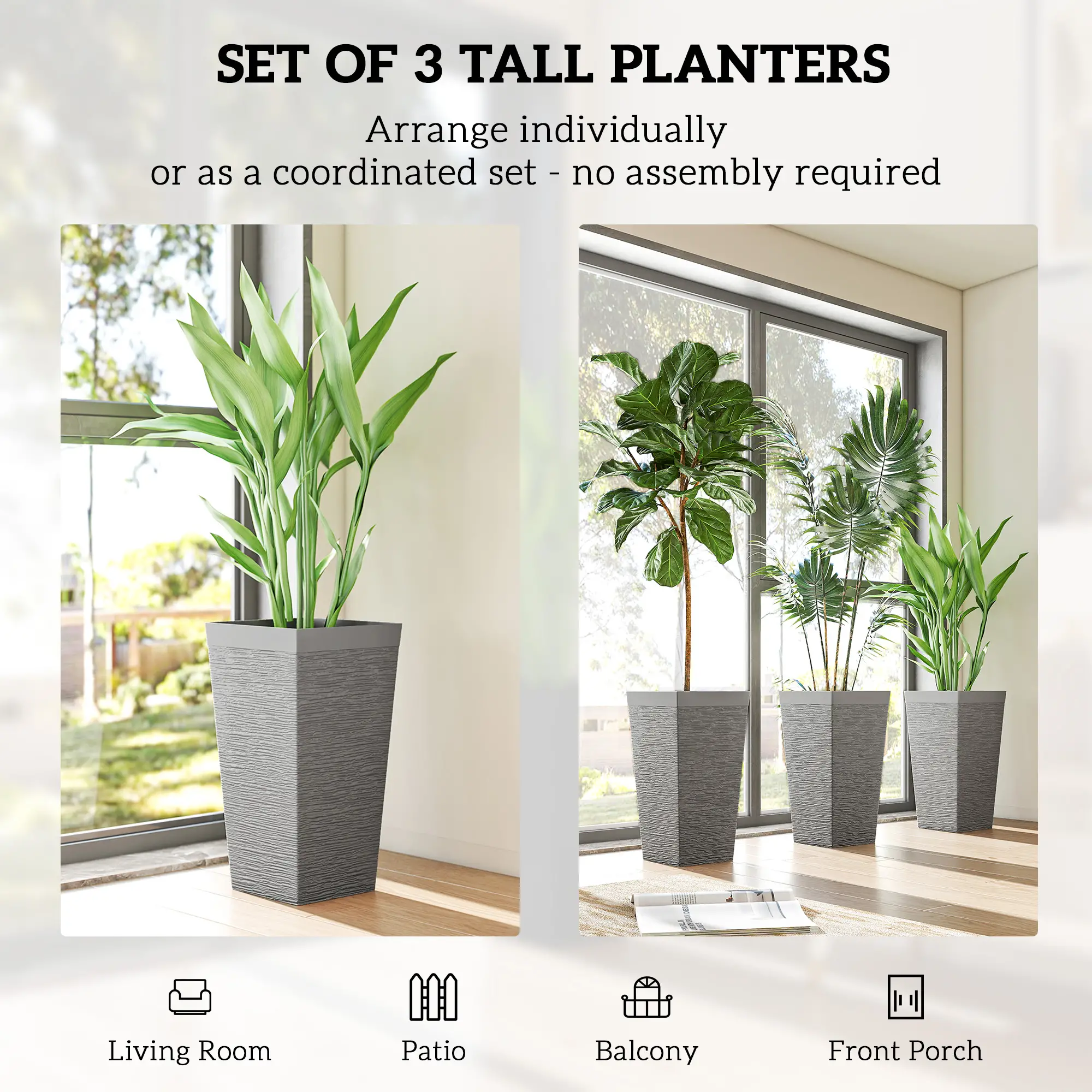 Set of 3 Plastic Flower Pots