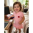 thumbnail image 5 of BemeyourBBs Toddler Baby Girls Back to School Dress Kindergarten Outfits Baby Girl First Day of School Outfit Cute Apple Embroidery Puff Short Sleeve Collared Button Summer Ruffled Dress, 5 of 9