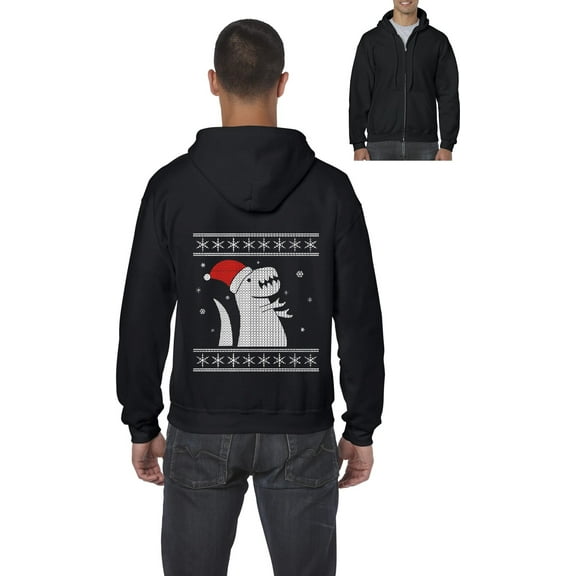 MmF - Men's Sweatshirt Full-Zip Pullover - XMAS DINOSAUR UGLY SWEATER