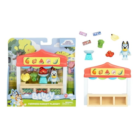Bluey Farmers Market Mini Playset, Includes Bluey Figure with Shopping Bag, Ages 3 , Toddler toys