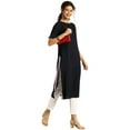 thumbnail image 4 of eloria Women's Fashion Solid Boat Neck Kurti Straight Shape With Regular Style Calf length, Color : Navy Blue, Size : X-Large, 4 of 5