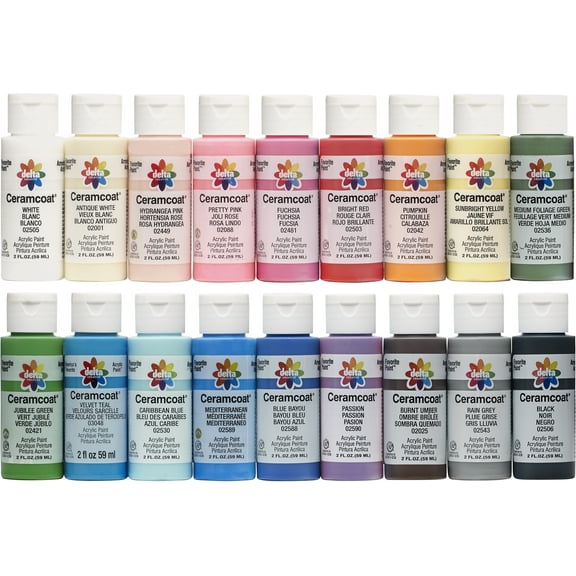 Delta Ceramcoat Matte Acrylic Craft Paint Set, 2 fl oz, 18 Piece