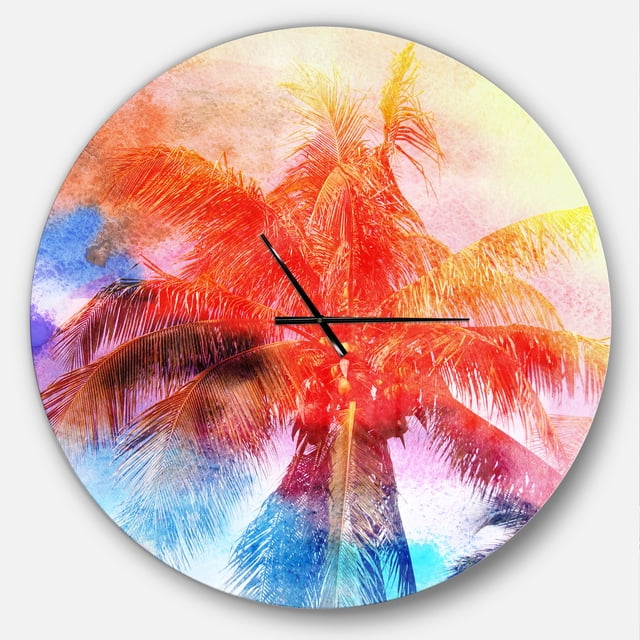 Designart 'Retro Palms Red Watercolor ' Modern wall clock