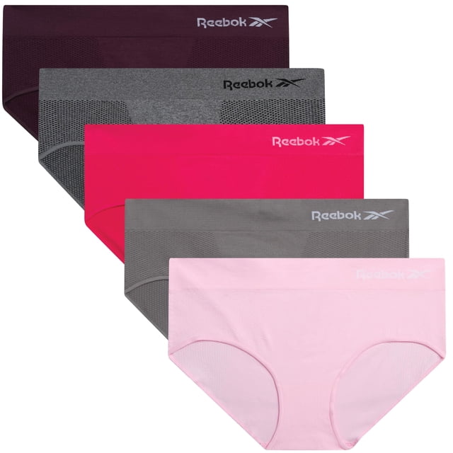 Reebok Pack de 5 panties hipster sin costuras, elasticidad, talla pequeña