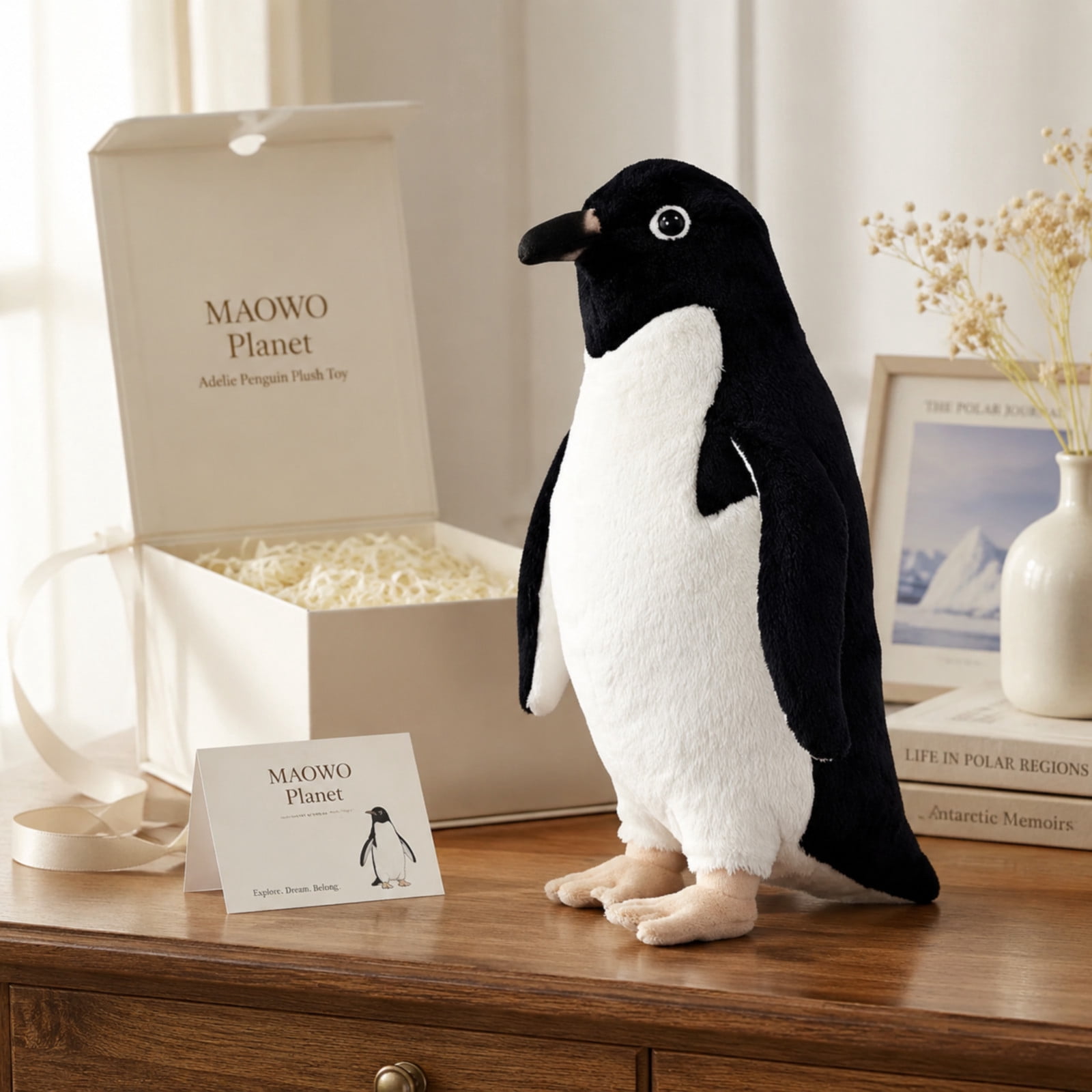 MAOWO Planet Realistic Adélie Penguin Plush Toy, Weighted Base Stuffed Marine Bird with Upright Standing Posture, 30 cm / 12 in