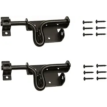 LAJIAOZ 2Pcs Black Heavy Duty Slide Bolt Gate Latch with Padlock Hole - Solid Hardware Thickened Metal Sliding Bolt Door Locks Gate Latches for Shed Door,Wooden Fences,Barn Doors,Outdoor Latch