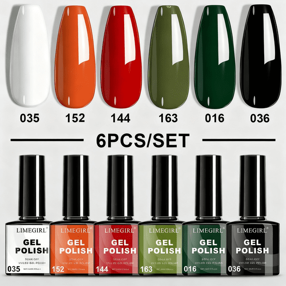 6Pcs Gel Polish Set, 6 Vibrant Colors UV Gel Nail Polish Red Blue Green Christmas Gift for Women Girls