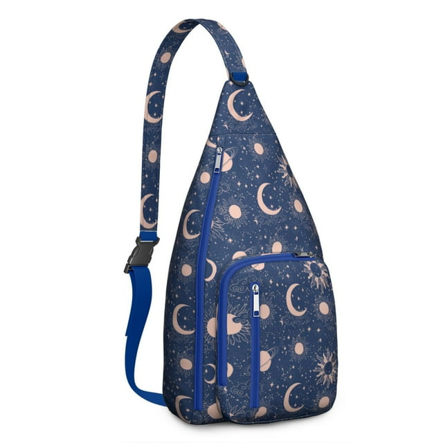 Moon Phase Sling Backpack - Gothic Witchy Celestial Pattern Crossbody Shoulder Bag, Anti-Theft Multi-Pocket Design