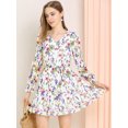 thumbnail image 2 of Allegra K Vestido Floral Con Cinturón Dobladillo Con Volantes Cuello V Manga Larga Para Mujer Blanco XL Unique Bargains ajustado, 2 of 7