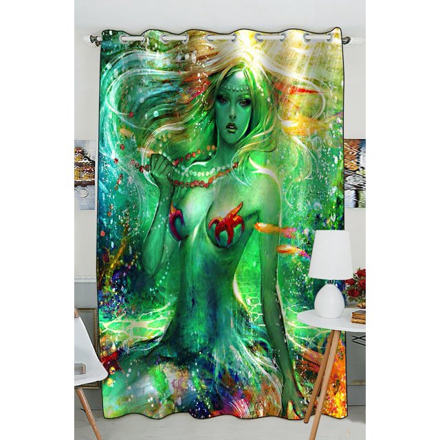 ABPHQTO Hermosa sirena con una atractiva figura de pez Cortina de ventana Cortina de cocina Tamaño 130x210 cm (Una pieza) ABPHQTO Window-ZK87-One