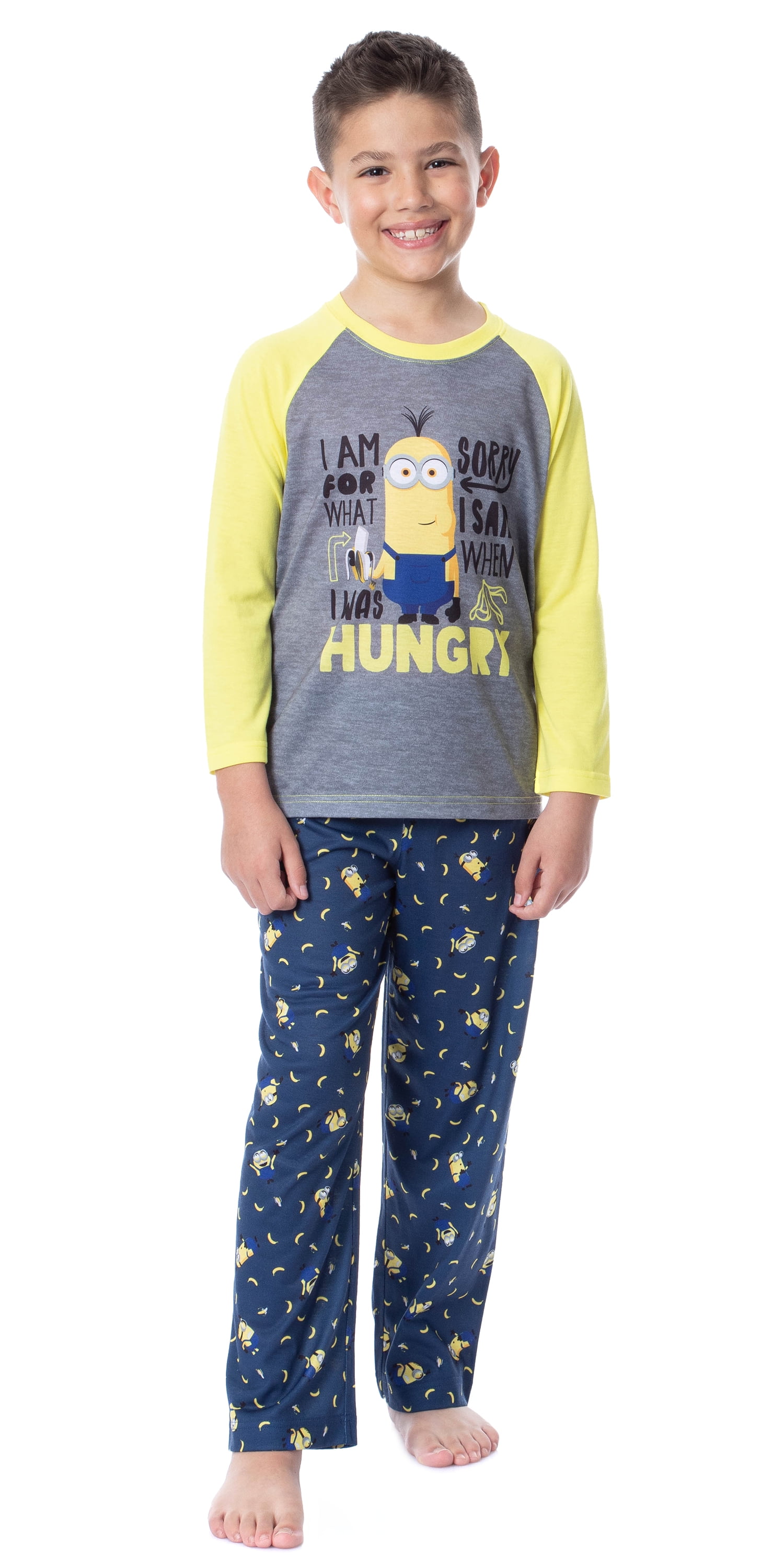 Boys Kids Official Minions Despicable Me Yellow Black Long Sleeve Pyjamas PJs 