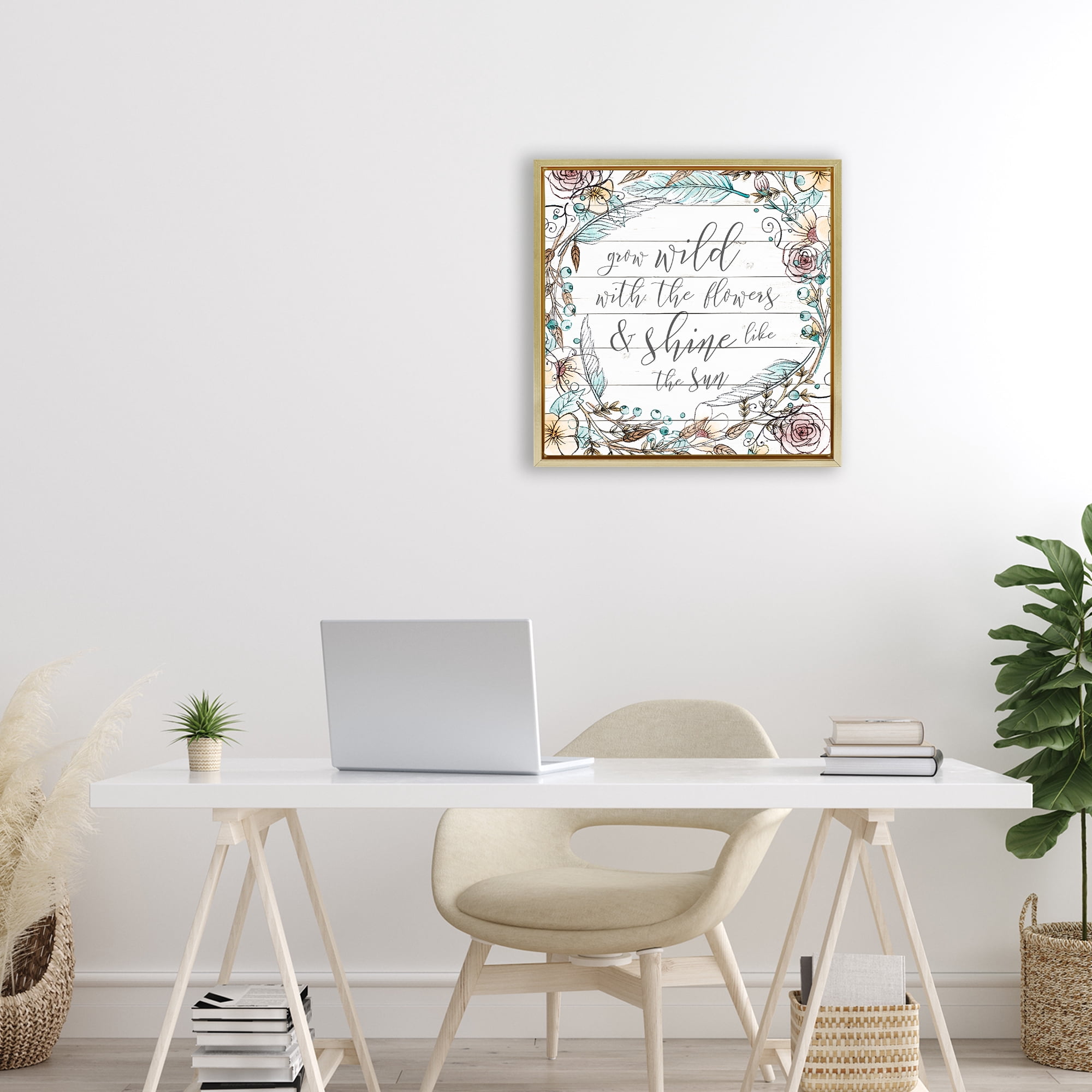 Stupell Industries Grow Wild With Flowers Gold Framed Floater Canvas Wall Art, design by SD Graphics Studio
