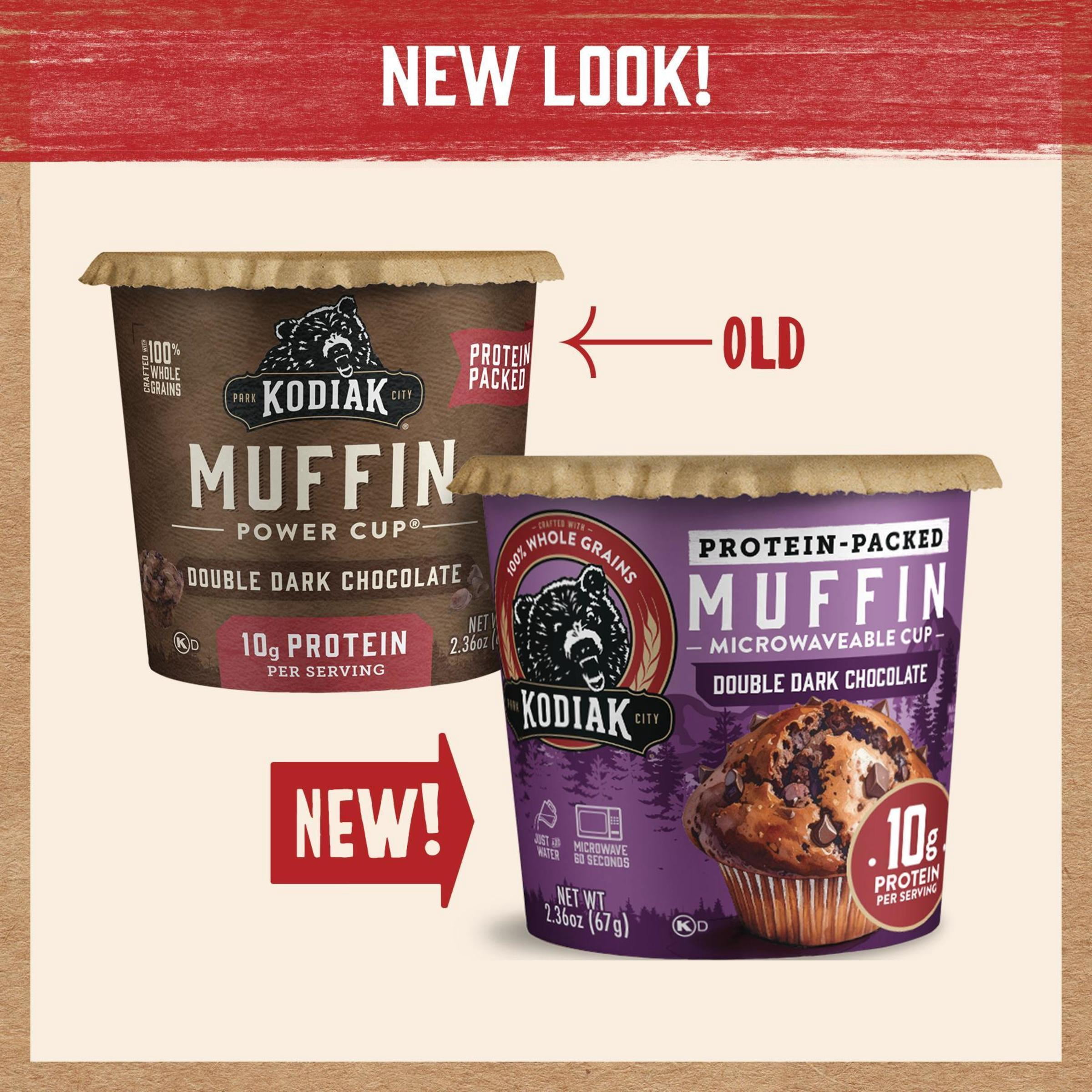 (4 pack) Kodiak Protein-Packed Double Dark Chocolate Muffin Power Cup, 2.36 oz