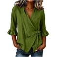 thumbnail image 1 of Neewe Ruffle 3/4 Length Sleeve for Womens Tops Dressy V Neck Collared Shirts Trendy Business Casual Daily Outfits, 1 of 5