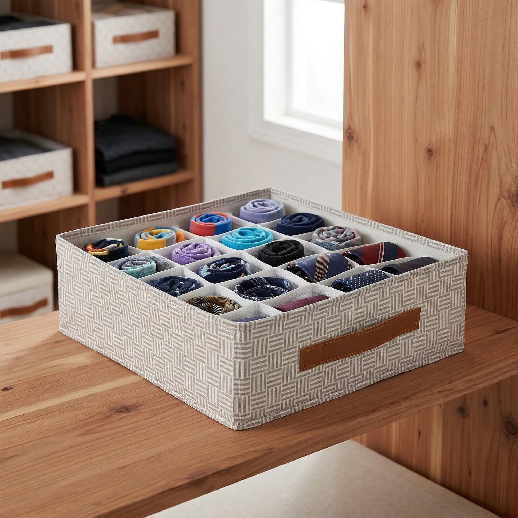 Unique Bargains Collapsible Fabric Storage Bin for Closet Light Coffee-20 grid