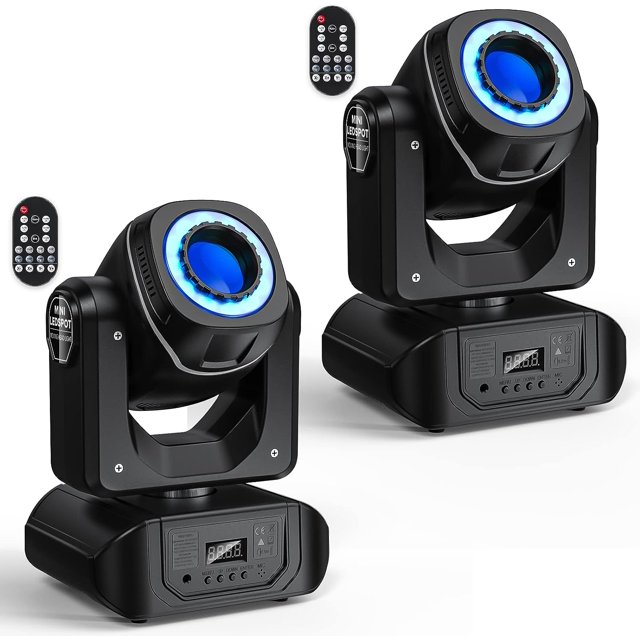 Moving Head Lights 60W LED by DMX Sound Activated and Remote Control with 8 Gobos 8 Colors Wheel 2 Pack