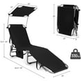 thumbnail image 2 of PetFurnishn Chaise Lounge Beach Chair with Canopy Shade, Adjustable 5 Position, Foldable Recliner Tanning Chair with Side Storage Pocket for Garden Patio Poolside,Black, 2 of 9