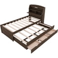 thumbnail image 5 of Roomfitters Twin Size Wooden LED Platform Bed with Trundle, Storage Headboard, and Drawers, Ideal for Maximizing Space in Bedrooms, Stylish and Functional Design, Brown, 5 of 9