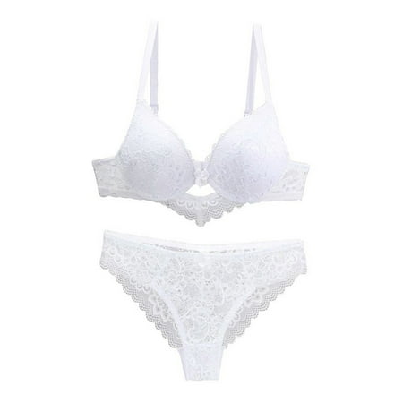 Weyolog Women s Underwire Lace Bras Pu Sh Up Bra and Sexy Bikini Pan Ties Sets  Bras for Women  High Waisted Bikini Sets for Women White 80D
