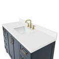 thumbnail image 4 of ARIEL 55" Midnight Blue Bathroom Vanity, 1.5" Edge Pure White Quartz Countertop & Splash, Rectangular Sink, 2 Soft Closing Doors, 9 Full Extension Dovetail Drawers, Toe Kick, Satin Brass, 4 of 9