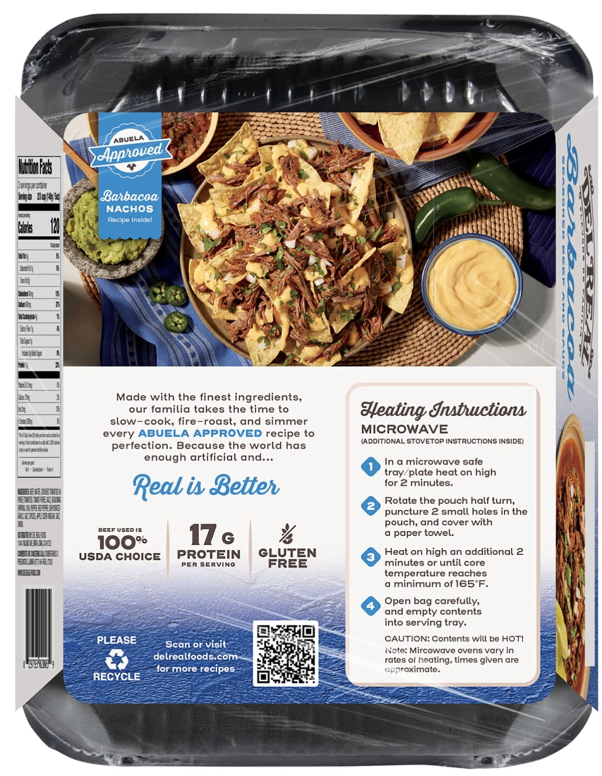 Del Real Foods Slow Cooked Beef Barbacoa, 15 oz (Cooked)