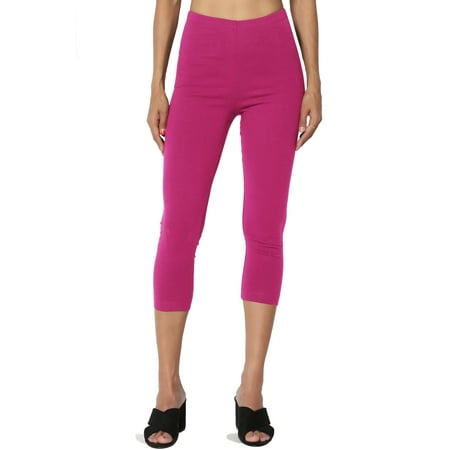 - TheMogan Women's S~3X Cotton Jersey High Waist Mid Calf Length Capri Leggings