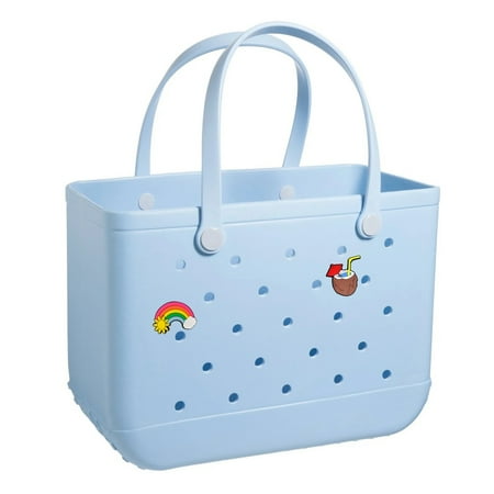 Womens Travel Tote Bag Rubber Beach Bag Large Large Capacity Summer Beach Tote Graphic Tee Eva Swim Bag Light Blue