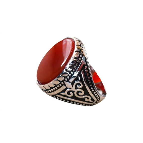 Red Onyx Mens Ring, Natural Red Onyx Gents Ring, December, Silver Jewelry, 925 Silver Ring, Birthday Gift, Heavy Mens Ring, Arabic Design, Ottoman Style Ring, Christmas, Turkey Mens Signet Ring