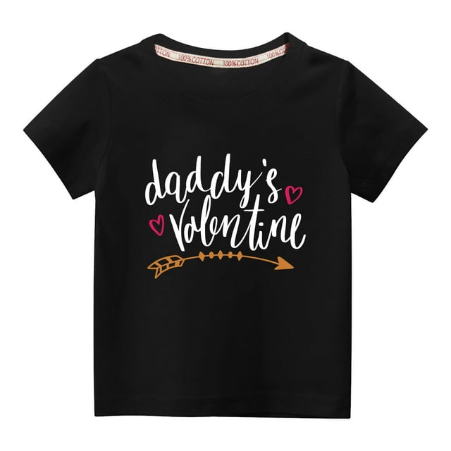 RKSTN Hauts de la Saint-Valentin pour Tout-Petits Garçons Filles 2024 Mode Mignon Couleur Unie Col Rond Hauts Imprimé Cœur Manches Courtes