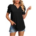 thumbnail image 2 of Azrian Womens Tops Clearance Fall Saving,Womens Plus Blouses Casual V-Neck Short Sleeve T-Shirts Solid Puff Sleeve Summer Blouse Tops on Sale, 2 of 6