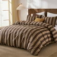thumbnail image 3 of Brown Striped Duvet Cover Set Queen Size, 100% Natural Cotton Linen Like Duvet Cover Set with Zipper Closure & 8 Corner Ties, Brown Khaki Soft Reversible Bedding for All Seasons, 3 of 12