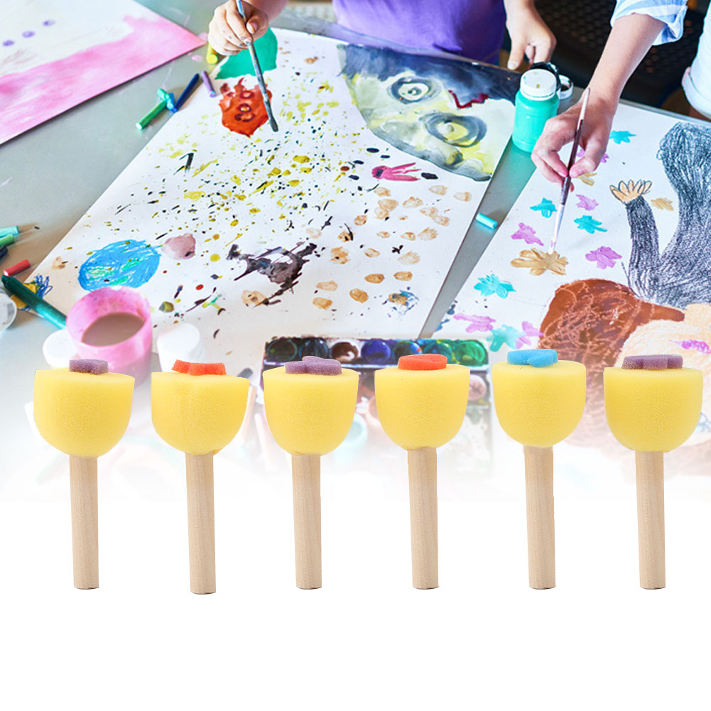 Mgaxyff Kids Painting Toy,6PCS Wooden Handle Kid Sponge Painting Stamp