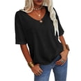 thumbnail image 5 of Women's Summer V-neck Solid Color Half Sleeve Match Simple Casual T-shirt Tops, 5 of 5