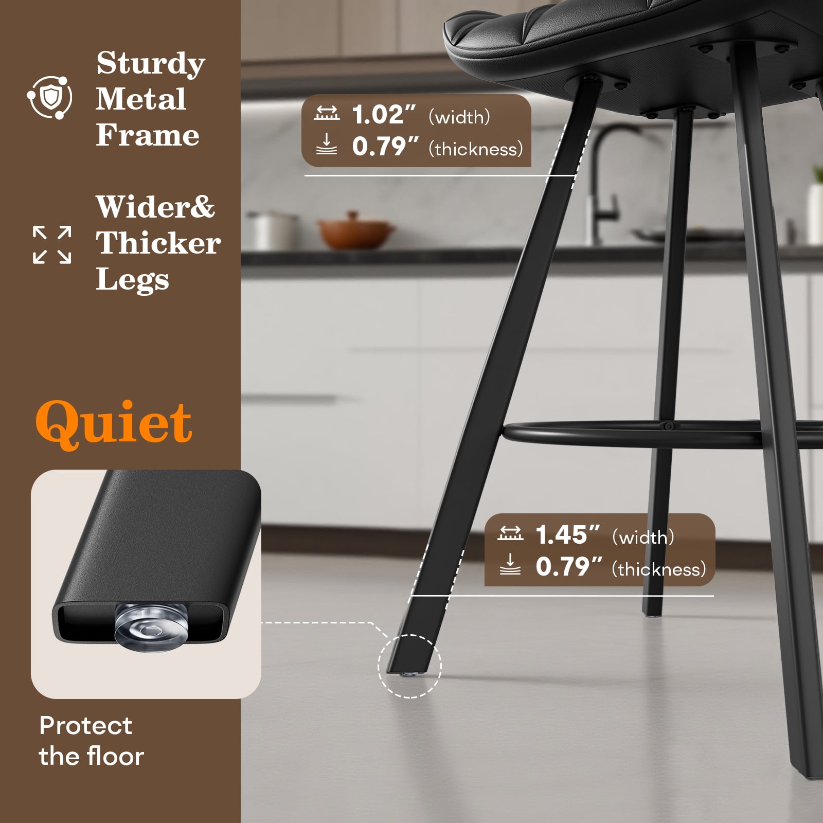 HomeZeer Bar Stools Set of 6, 26" Counter Height Bar Stools with Low Back and Footrest, PU Leather Upholstered Seat, Metal Legs Bar Chairs for Kitchen Island Dining, Black