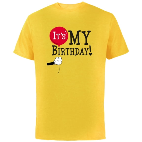 Disney Mickey Mouse Balloon It's My Birthday - Short Sleeve Cotton T-Shirt for Adults -Customized-Yellow