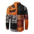 thumbnail image 6 of GrmtClth Halloween Long Sleeve Golf Polo Shirts For Men Classic Lapel Collar Retro Crack Pumpkin Bat All Over Graphic Soft Stretch Breathable Holiday Party Casual Tops Saffron L, 6 of 7