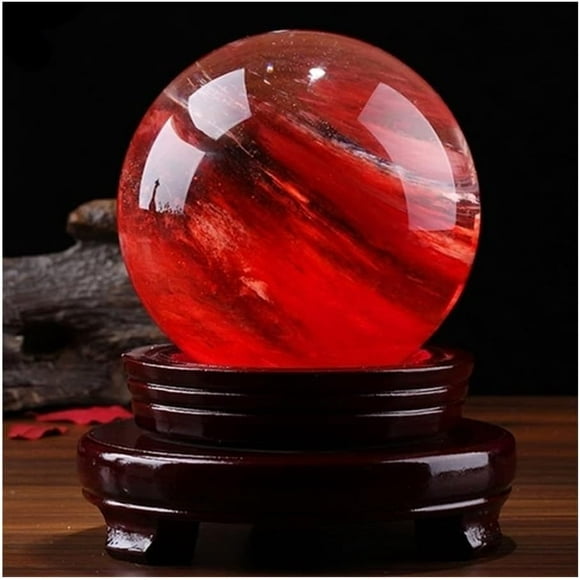 DIYCAM 80mm Rare Beautiful Natural Red Citrine Calcite Quartz Crystal Sphere Ball Healing Gemstone with Base Aura Crystal Repair