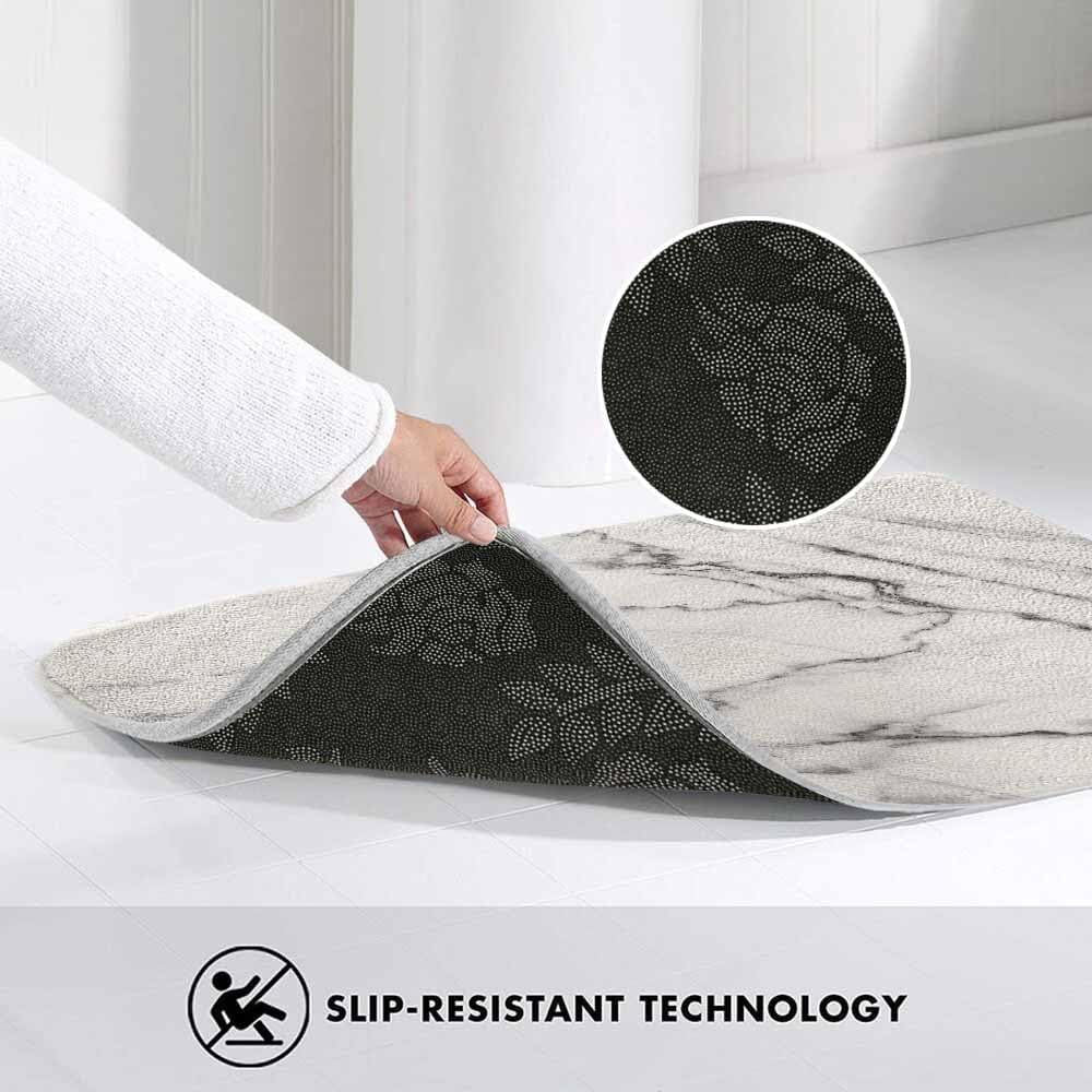 Marble Bath Mat for Bathroom Abstract White Gray Marble Texture Bath Rugs Door Mat Non Slip Rubber Backed Bathroom Floor Mat for Bathtub Sink Shower 20"X32"