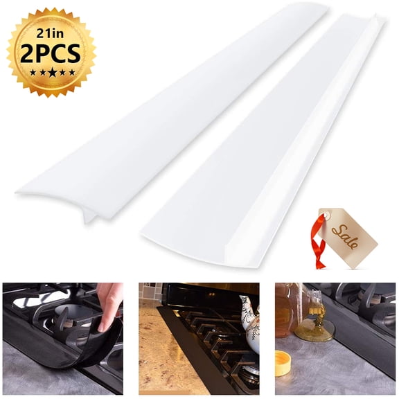 Silicone Stove Counter Gap Cover 21" , Easy Clean Gap Filler Sealing Spills Between Kitchen Counter, Appliances,Stovetop, Oven, Washing Machine, Washer, Dryer Set of 2 Pcs (White)