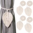 thumbnail image 1 of Curtain Tiebacks for Curtains, 4 Pieces Tiebacks Boho Leaves Curtain Holder Cotton Macrame Curtain Holder Drawstring Curtain Beige Cotton Rope Curtains, 1 of 5