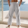 thumbnail image 4 of Mens Casual Pants Drawstring Elastic Waist Lightweight Linen Pants Loose Fit Straight Legs Beach Trousers Light Gray M, 4 of 9