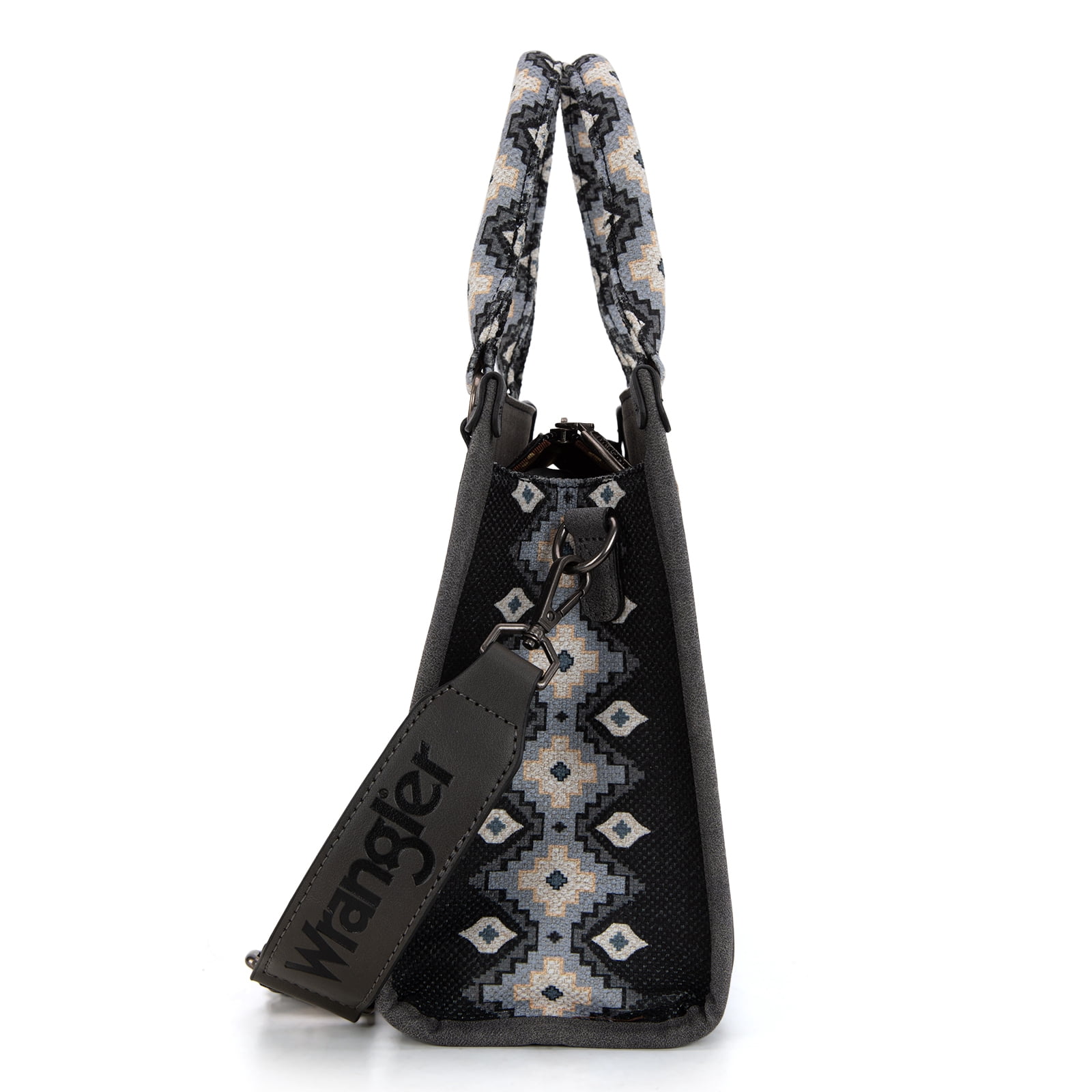 Wrangler Tote Bag for Women Western Retro Purse Top Handle Handbags with Aztec Strap, Black