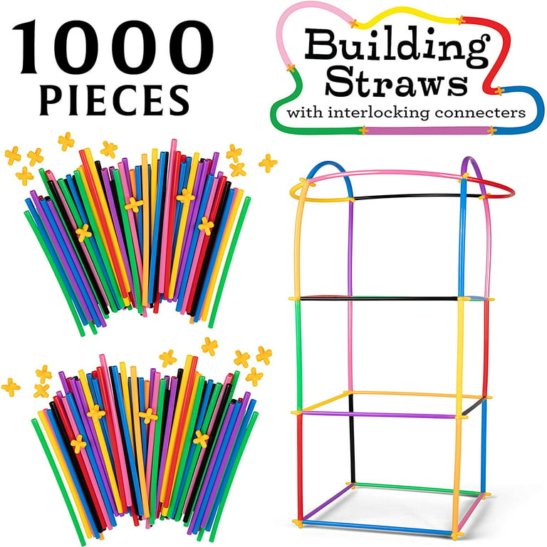 1000pc Building Straws & Connectors Set for Kids - STEM Educational  Construction Toy Includes Assorted Colors & Interlocking Connectors - Helps