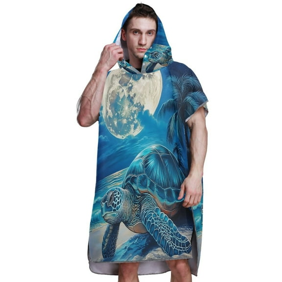 Hooded Beach Towel Adult Bath Poncho Towels Soft Absorbent Quick Dry for Surf Swim Pool Men Women Teens Turtle Beach Moon